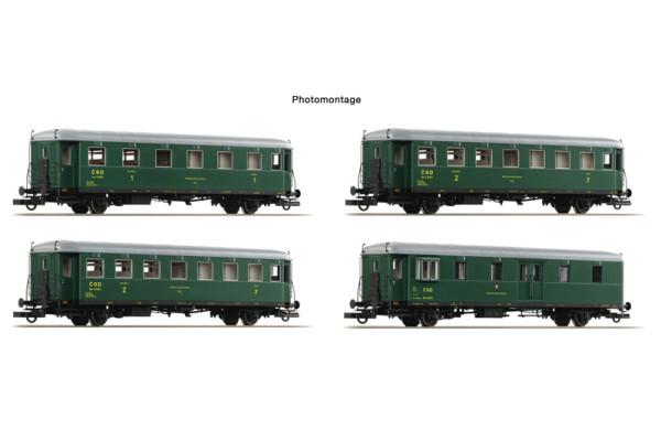 Set tří osobních a jednoho služebního vozu "Rybák", ČSD, III. epocha, digitální verze s osvětlením, H0, Roco 6210282