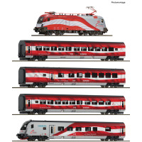 Set osobního vlaku Railjet, „175 Jahre Eisenbahnen in Österreich“, ÖBB, analogová verze, VI. epocha, TT, Roco 6280096 Set osobního vlaku Railjet, „175 Jahre Eisenbahnen in Österreich“, ÖBB, analogová verze, VI. epocha, TT, Roco 6280096