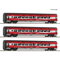Set tří vozů Railjet, „175 Jahre Eisenbahnen in Österreich“, ÖBB, analogová verze, VI. epocha, TT, Roco 6280097 Set tří vozů Railjet, „175 Jahre Eisenbahnen in Österreich“, ÖBB, analogová verze, VI. epocha, TT, Roco 6280097