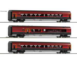 Set tří vozů jednotky RailJet, ÖBB, VI. epocha, s vnitřním osvětlením, TT, Saxonia Modellbau 120302