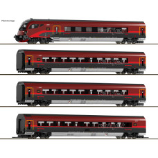 Set čtyř vozů jednotky RailJet, ÖBB, VI. epocha, s vnitřním osvětlením, TT, Saxonia Modellbau 120303