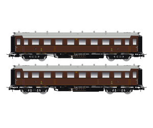 Set dvou osobních vozů 3. třídy C4Ü Sa 07, K.Sächs.Sts.E.B., s osvětlením, I. epocha, H0, Saxonia 87175