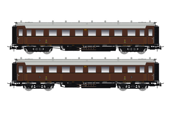 Set dvou osobních vozů 3. třídy C4Ü Sa 07, K.Sächs.Sts.E.B., s osvětlením, I. epocha, H0, Saxonia 87175