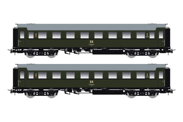 Set dvou osobních vozů 2. třídy C4Ü Sa 07, DR, IV. epocha, s osvětlením, H0, Saxonia 87197