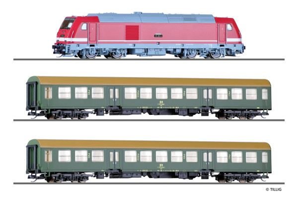 Základní sada TT s osobním vlakem a motorovou lokomotivou TRAXX , DR, IV. epocha, TT, Tillig 01504