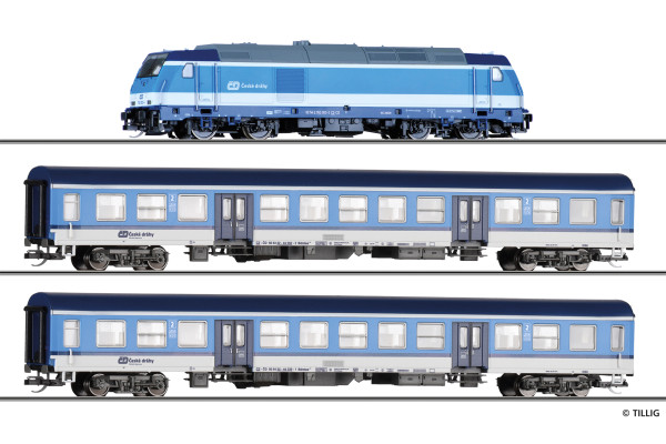 Základní sada TT s osobním vlakem a motorovou lokomotivou TRAXX ,ČD, VI. epocha, TT, Tillig 01506