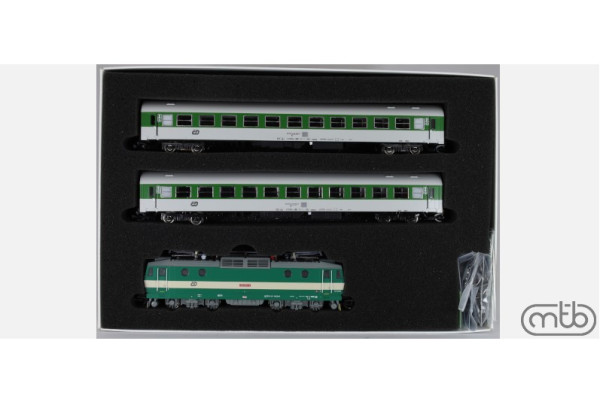 Set osobního vlaku s elektrickou lokomotivou 163 035 a dvou vozů Bt, ČD, V. epocha, TT, MTB 163035+BtSet
