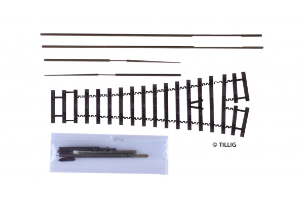 Stavebnice úzkorozchodné výhybky levé/pravé, úhel 18°, H0m, Tillig 85640