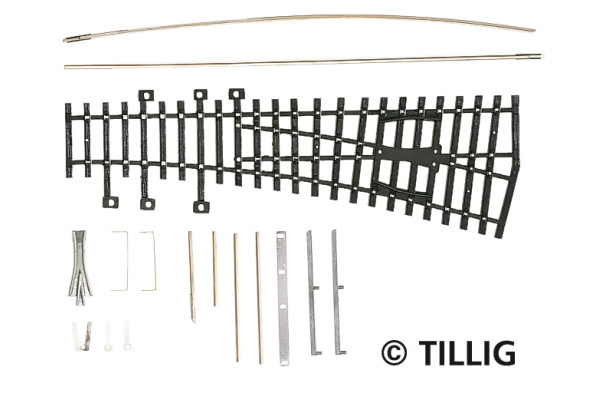 Stavebnice pravé jednoduché výhybky, 15°, H0, Tillig 82431