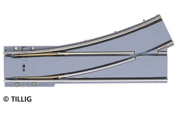 Výhybka jednoduchá levá s asfaltem/betonem, R 250 mm, 25°, tramvajové kolejivo Luna, H0, Tillig 87584