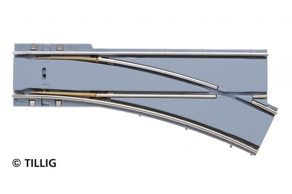 Výhybka jednoduchá pravá s asfaltem/betonem, R 250 mm, 25°, tramvajové kolejivo Luna, H0, Tillig 87589