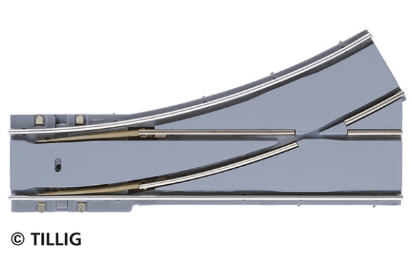 Výhybka jednoduchá levá s asfaltem/betonem, R 204 mm, 30°, tramvajové kolejivo Luna, H0, Tillig 87594