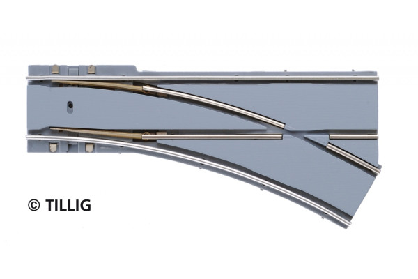 Výhybka jednoduchá pravá s asfaltem/betonem, R 204 mm, 30°, tramvajové kolejivo Luna, H0, Tillig 87599