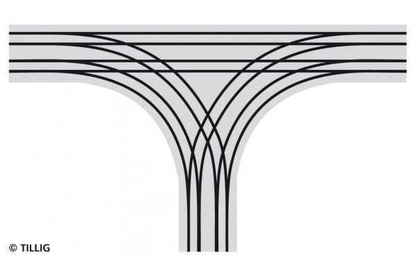 Dvojkolejné rozvětvení v T-křižovatce, s dlažbou, tramvajové kolejivo Luna, H0, Tillig 87701