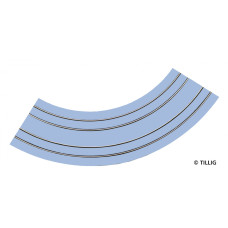 Oblouková kolej s asfaltem/betonem, dvojkolejka, R 204 a 250 mm, 90°, tramvajové kolejivo Luna, H0, Tillig 87767