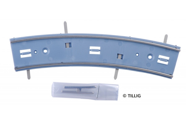 Oblouková kolej bez povrchu, R 250 mm, 25°, s napájením, tramvajové kolejivo Luna, H0, Tillig 87796