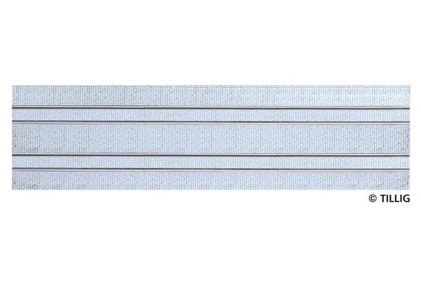 Přímá kolej s dlažbou, dvojkolejka, 316,8 mm, tramvajové kolejivo Luna, TT/H0m, Tillig 87016