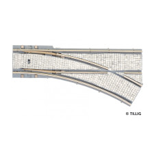 Výhybka jednoduchá pravá s dlažbou, R 204 mm, 25°, tramvajové kolejivo Luna, TT/H0m, Tillig 87098