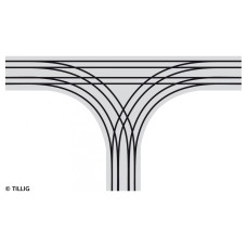 Dvojkolejné rozvětvení v T-křižovatce, s dlažbou, tramvajové kolejivo Luna, TT/H0m, Tillig 87201
