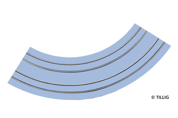 Oblouková kolej s asfaltem/betonem, dvojkolejka, R 204 a 250 mm, 90°, tramvajové kolejivo Luna, TT/H0m, Tillig 87267