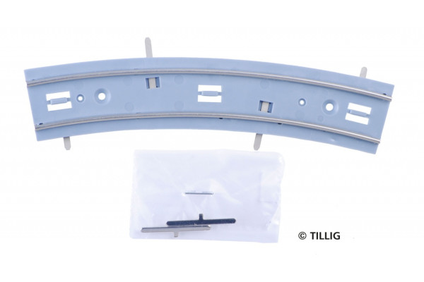 Oblouková kolej bez povrchu, R 250 mm, 25°, s napájením, tramvajové kolejivo Luna, TT/H0m, Tillig 87296