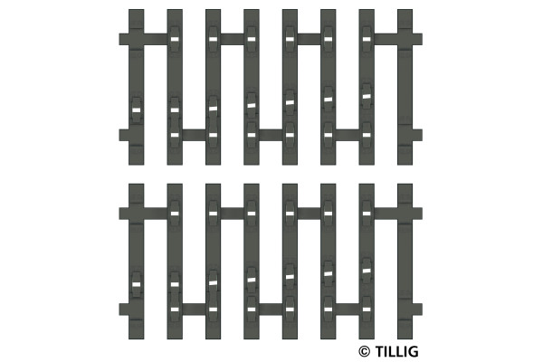 Flexibilní pražcové podloží s přípravou pro pojistný jednostranný úhelník, koncový díl, 41,5 mm, levé, 2 kusy, dřevěné pražce, TT, Tillig 83193