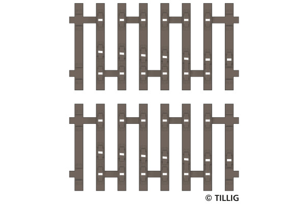 Flexibilní pražcové podloží s přípravou pro pojistný jednostranný úhelník, koncový díl, 41,5 mm, pravé, 2 kusy, dřevěné pražce, TT, Tillig 83194