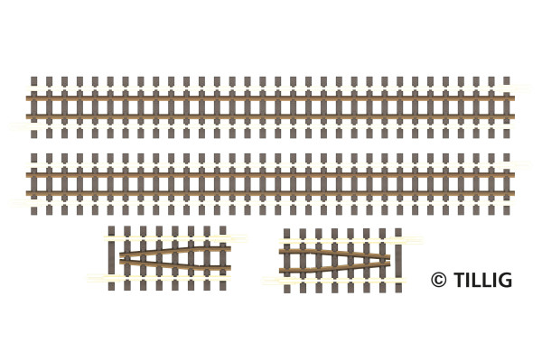 Set přímých kolejí s pojistným oboustranným úhelníkem, dřevěné pražce, TT, Tillig 01840