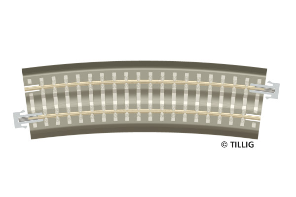 Oblouková kolej s podložím BR 31, R 396 mm/15 st., hnědé pražce, TT, Tillig 83781