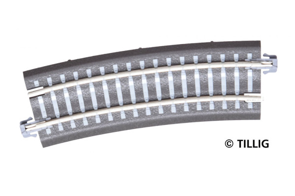 Oblouková kolej s podložím BR 3-ü, přechodová, R 396 mm/15 st., šedé pražce, TT, Tillig 83772
