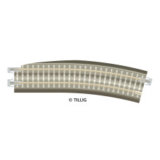 Oblouková kolej s podložím BG3-BR12kre, se zkosením pro výhybku, pravá, R 353 mm/15 st., hnědé pražce, TT, Tillig 83785