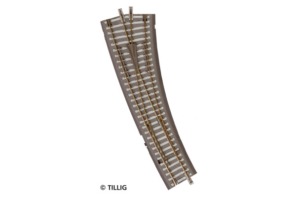 Oblouková výhybka pravá, s ručním pohonem, 30/15 stupňů, TT, Tillig 83861