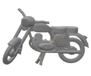 Motocykl Jawa 250 na stojanu, nebarvený, H0, TT Jeník H0J01