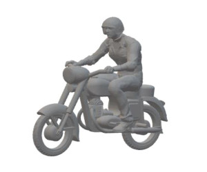 Motocykl Jawa 250 s jezdcem, nebarvený, H0, TT Jeník H0J02