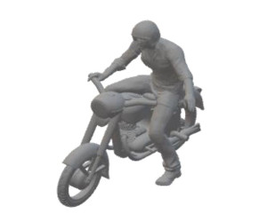Motocykl Jawa 250 s jezdcem ukazujícím vlevo, nebarvený, H0, TT Jeník H0J03