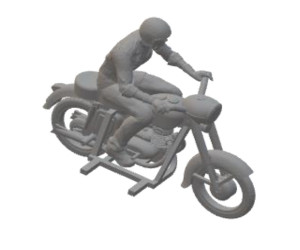 Motocykl Jawa 250 s úchytem pro sajdkáru, s jezdcem, nebarvený, H0, TT Jeník H0J05
