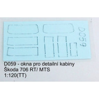 Vyřezávaná okna pro detailní kabiny Škoda 706 RT/MTS, TT, Štěpnička D059 Vyřezávaná okna pro detailní kabiny Škoda 706 RT/MTS, TT, Štěpnička D059
