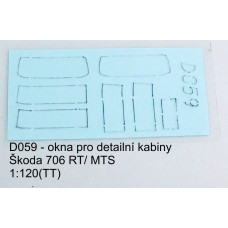 Vyřezávaná okna pro detailní kabiny Škoda 706 RT/MTS, TT, Štěpnička D059