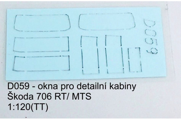 Vyřezávaná okna pro detailní kabiny Škoda 706 RT/MTS, TT, Štěpnička D059