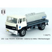 Stavebnice, Liaz 110.010 Strojobal ACM-085 cisterna na mléko, čirá kabina, TT, Štěpnička 202a