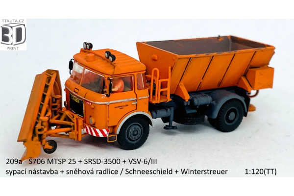 Stavebnice, Škoda 706 MTSP 25 údržba silnic, sypací nástavba+sněhová radlice, detailní kabina 2. generace, TT, Štěpnička 209a