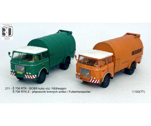 Stavebnice, Škoda 706 RTK BOBR – popelářský vůz / RTK-Z – přepravník krmiv, detailní kabina 2. generace, TT, Štěpnička 211c