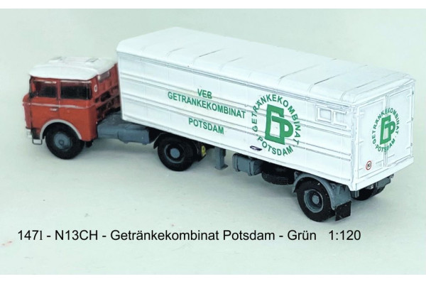 Stavebnice, chladírenský návěs Orličan N13CH, Getränkekombinat Postdam, zelený, TT, Štěpnička 147l