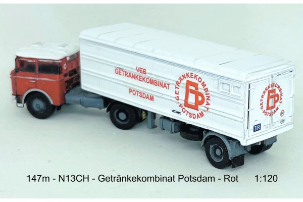 Stavebnice, chladírenský návěs Orličan N13CH, Getränkekombinat Postdam, červený, TT, Štěpnička 147m