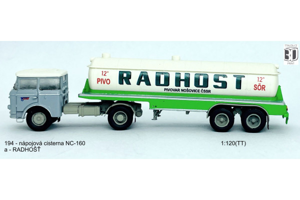 Stavebnice, cisternový návěs NC-160, tahač Š706 MTTN – čirá kabina, Radhošť, TT, Štěpnička 194ab