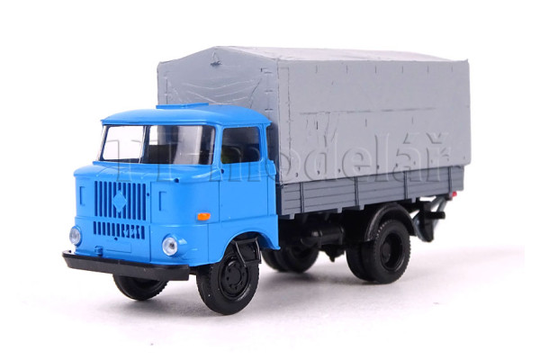 IFA W50L, dřevěná korba a plachta, zadní nakládací plošina, světle modrá, TT, Haedl 121044-03