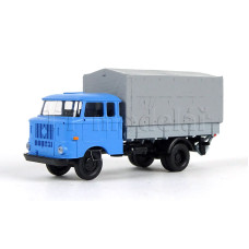 IFA W50L, prodloužená kabina, dřevěná korba, plachta a zadní nakládací plošina, světle modrá, TT, Haedl 121047-03