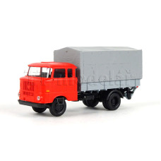 IFA W50L, prodloužená kabina, dřevěná korba, plachta a zadní nakládací plošina, červená, TT, Haedl 121047-11