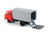 IFA W50L, prodloužená kabina, dřevěná korba, plachta a zadní nakládací plošina, červená, TT, Haedl 121047-11