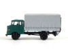IFA W50L, prodloužená kabina, dřevěná korba, plachta a zadní nakládací plošina, modrozelená, TT, Haedl 121047-12